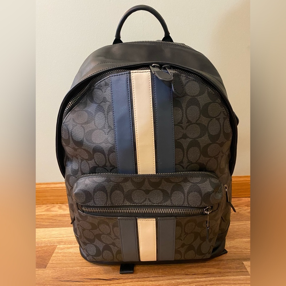 Coach Black and Blue Men's Leather Backpack Unisex